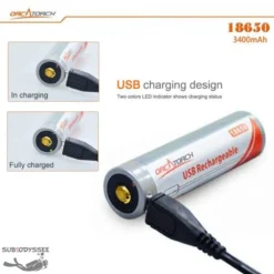Batterie 18650 3400mAh Rechargeable Par USB - Orca -Magasin Aqualunged batterie 18650 3400mah rechargeable par usb orca 2